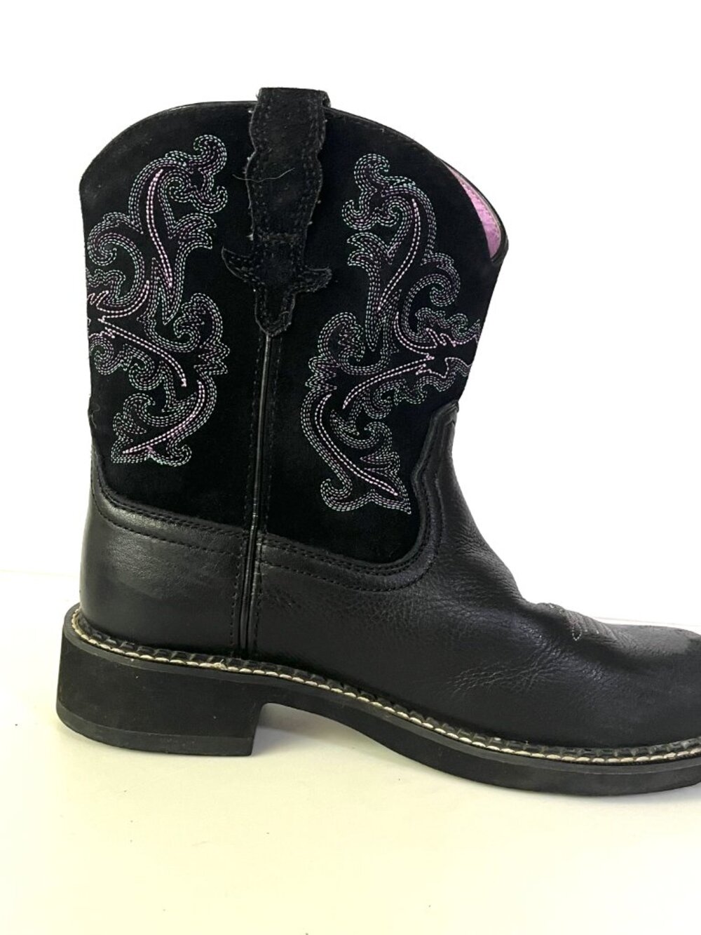 Ariat Women's Boot Fatbaby II Western Black Purple Teal Embroidery Leather W8.5B - Picture 3 of 11